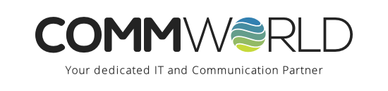 "COMMWORLD" logo, text with a globe icon. Below, it says "Your dedicated IT and Communication Partner".