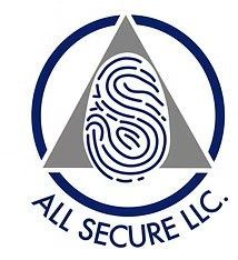 The logo for all secure llc shows a fingerprint in a triangle.
