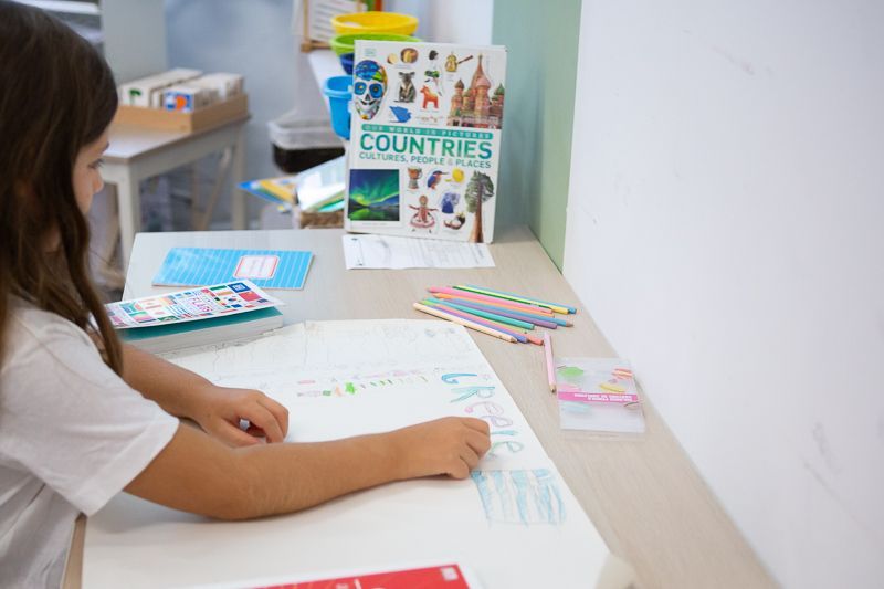Montessori child working in the classroom