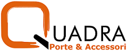 Logo per "QUADRA Porte & Accessori" con quadrato arancione e testo nero.