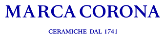 Logo MARCA CORONA in testo blu, con la scritta "CERAMICHE DAL 1741" in basso in caratteri più piccoli.