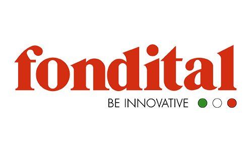 Logo "fondital" in rosso con la scritta "BE INNOVATIVE" e tre punti colorati: verde, bianco e rosso.