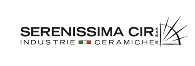 Logo della Serenissima Cir Industrie Ceramiche con bandiera italiana e linee artistiche.