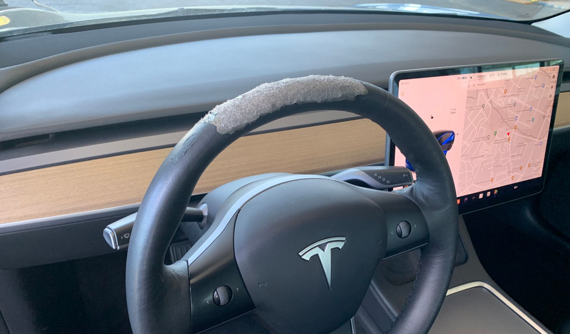 Damaged Tesla Steering Wheel