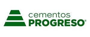 Logotipo para Cementos Progreso, con diseño de pirámide verde y texto.