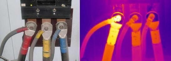Cableado eléctrico con firma de calor visible, lo que indica un problema potencial.