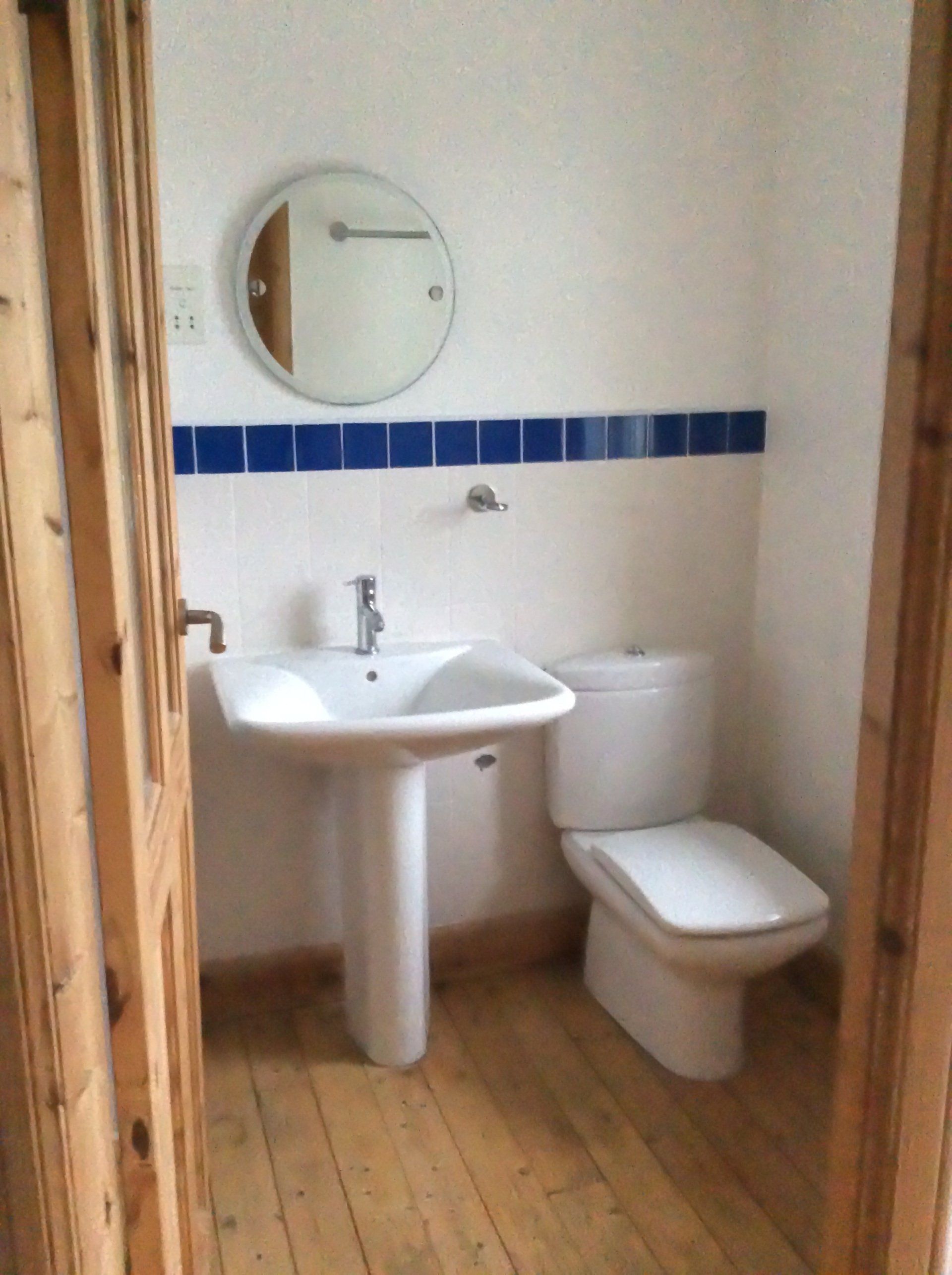 The old bathroom with a toilet a sink and a mirror.