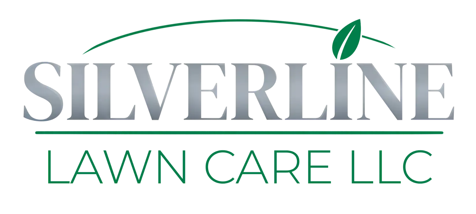 Silverline Lawn Care LLC logo in gray and green with leaf icon