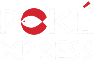 POKÉXPRESS logo with a red circular fish-like icon and pale white lettering on a white background