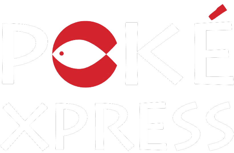POKÉXPRESS logo with a red circular fish-like icon and pale white lettering on a white background