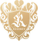 A gold shield with the word regency on it.