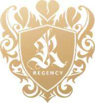 A gold shield with the word regency on it