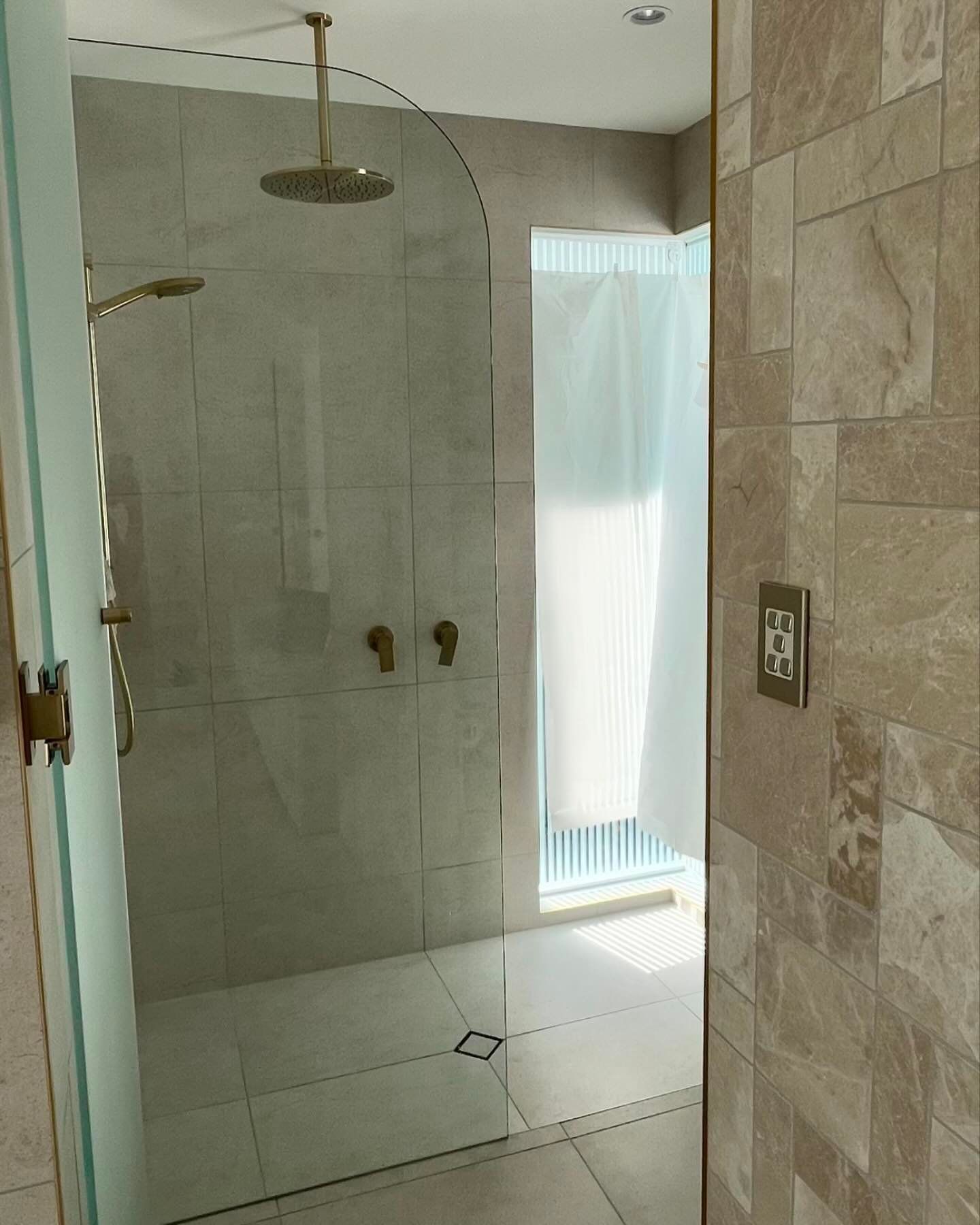Frameless Glass Shower Screen And Gold Shower Tap — SC Glass & Aluminium in Yandina, QLD