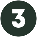 A white number three in a black circle.
