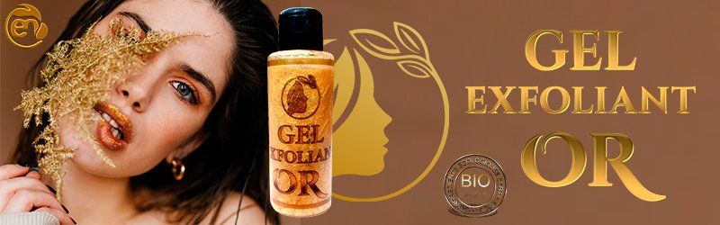 GEL EXFOLIANT GOLD Gel exfoliant pour le soin du visage spécialement conçu pour sublimer l'éclat de votre teint. Formulé à base de feuilles d'Or et d'aloe vera bio, ce soin gommant à la texture fondante exfolie en douceur votre visage tout en enlevant les impuretés et les cellules mortes. Une fois le gommage rincé, il vous donne une magnifique peau pailletée qui restent sur le visage pour illuminer le teint de manière subtile.