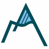 Abstract teal and blue geometric logo resembling a stylized mountain or tent on a white background