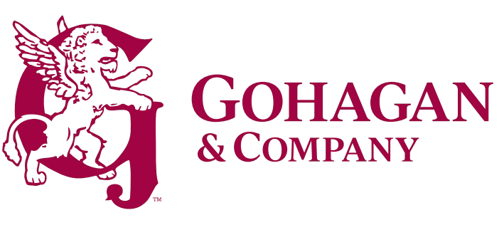 Gohagan & Company logo with a maroon griffin and text on a white background