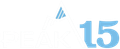 Blue &ldquo;15&rdquo; with a small striped triangular logo above on a white background