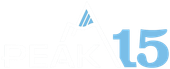 Blue &ldquo;15&rdquo; with a small striped triangular logo above on a white background
