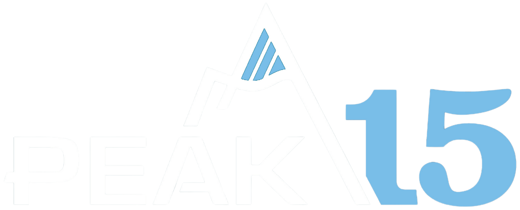 Blue &ldquo;15&rdquo; with a small striped triangular logo above on a white background