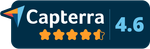 Capterra rating badge with 4.6 stars in blue and orange on a dark background