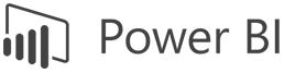 Power BI logo with a stylized bar chart icon and gray text