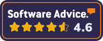 Software Advice ratings badge: 4.6 stars on a navy background with orange border