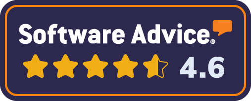 Software Advice ratings badge: 4.6 stars on a navy background with orange border