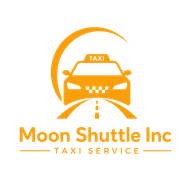 Orange Moon Shuttle Inc logo with a taxi car under an arch and road graphic