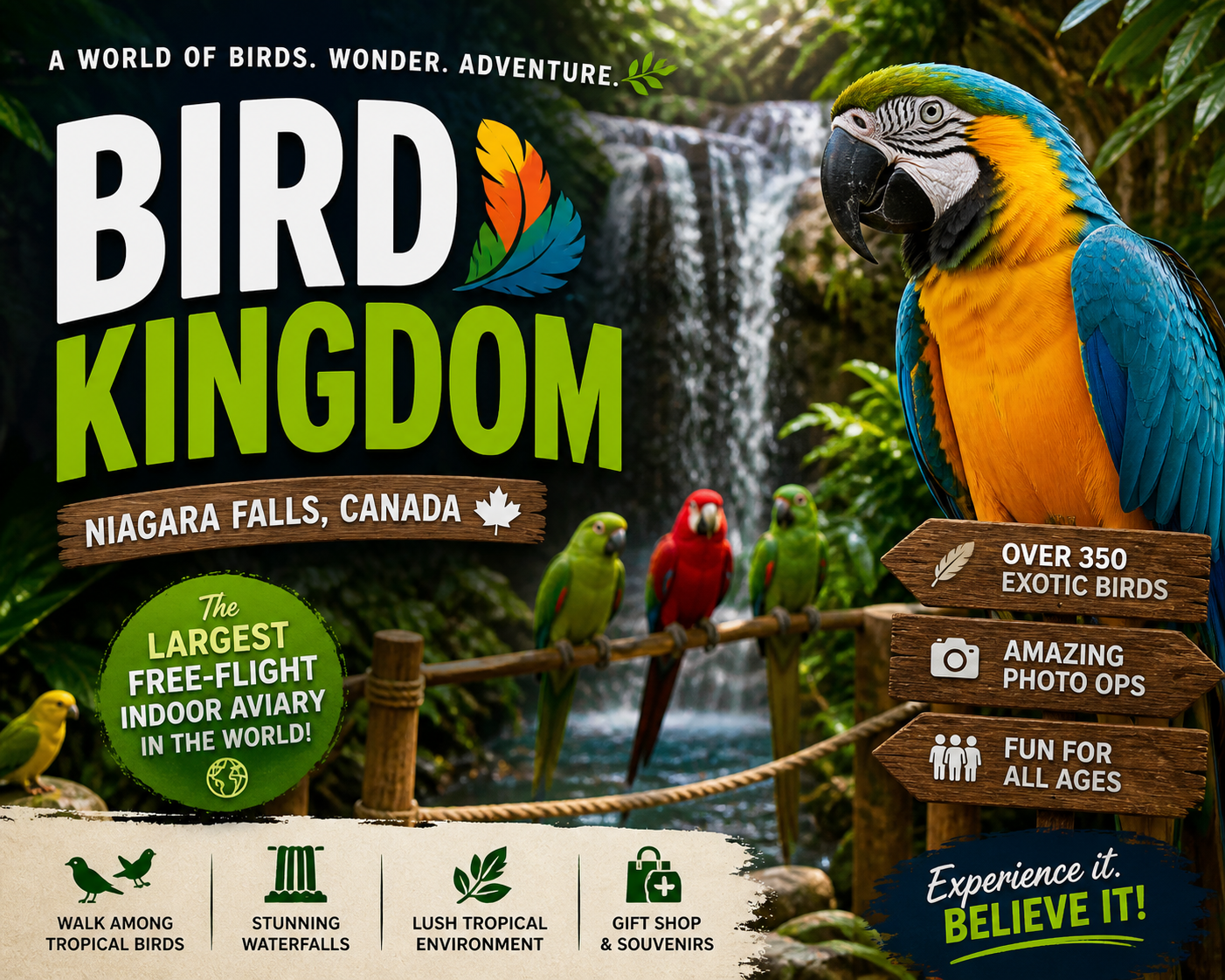 Bird Kingdom indoor aviary attraction in Niagara Falls Canada