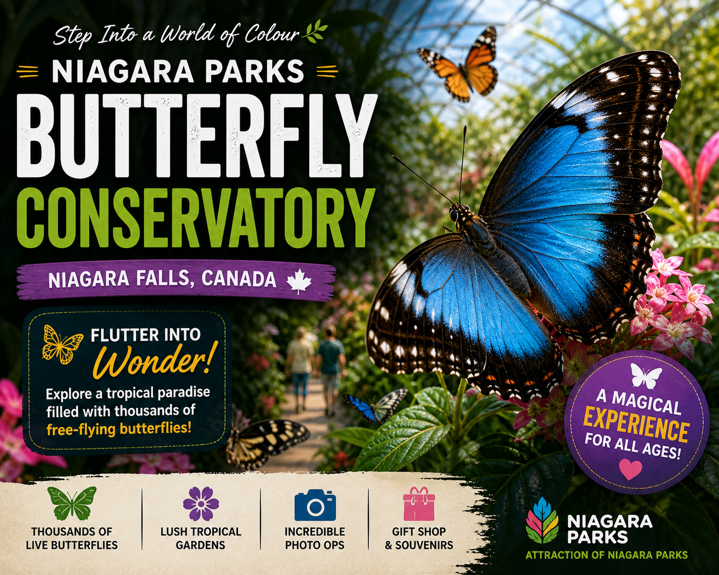 Niagara Parks Butterfly Conservatory indoor garden in Niagara Falls Canada