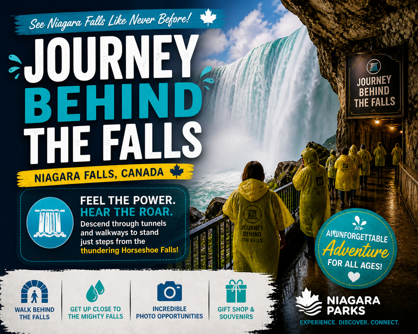 Journey Behind the Falls waterfall tunnels experience in Niagara Falls Canada