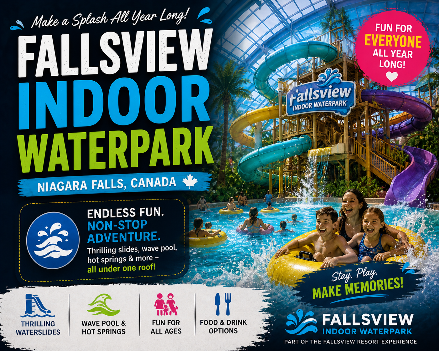 Fallsview Indoor Waterpark family water park attraction in Niagara Falls Canada