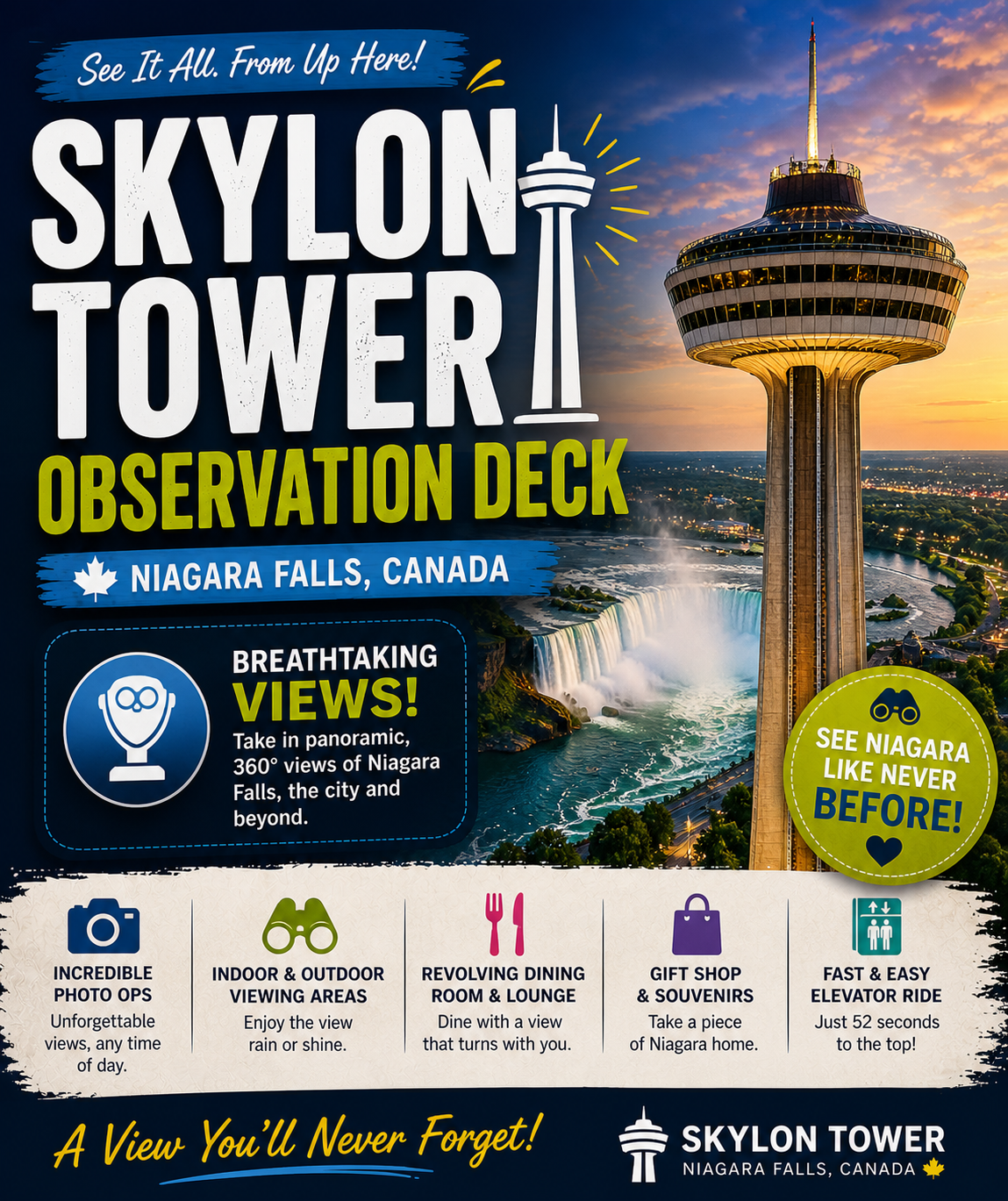 Sylon Tower observation deck overlooking Niagara Falls Canada Skyline