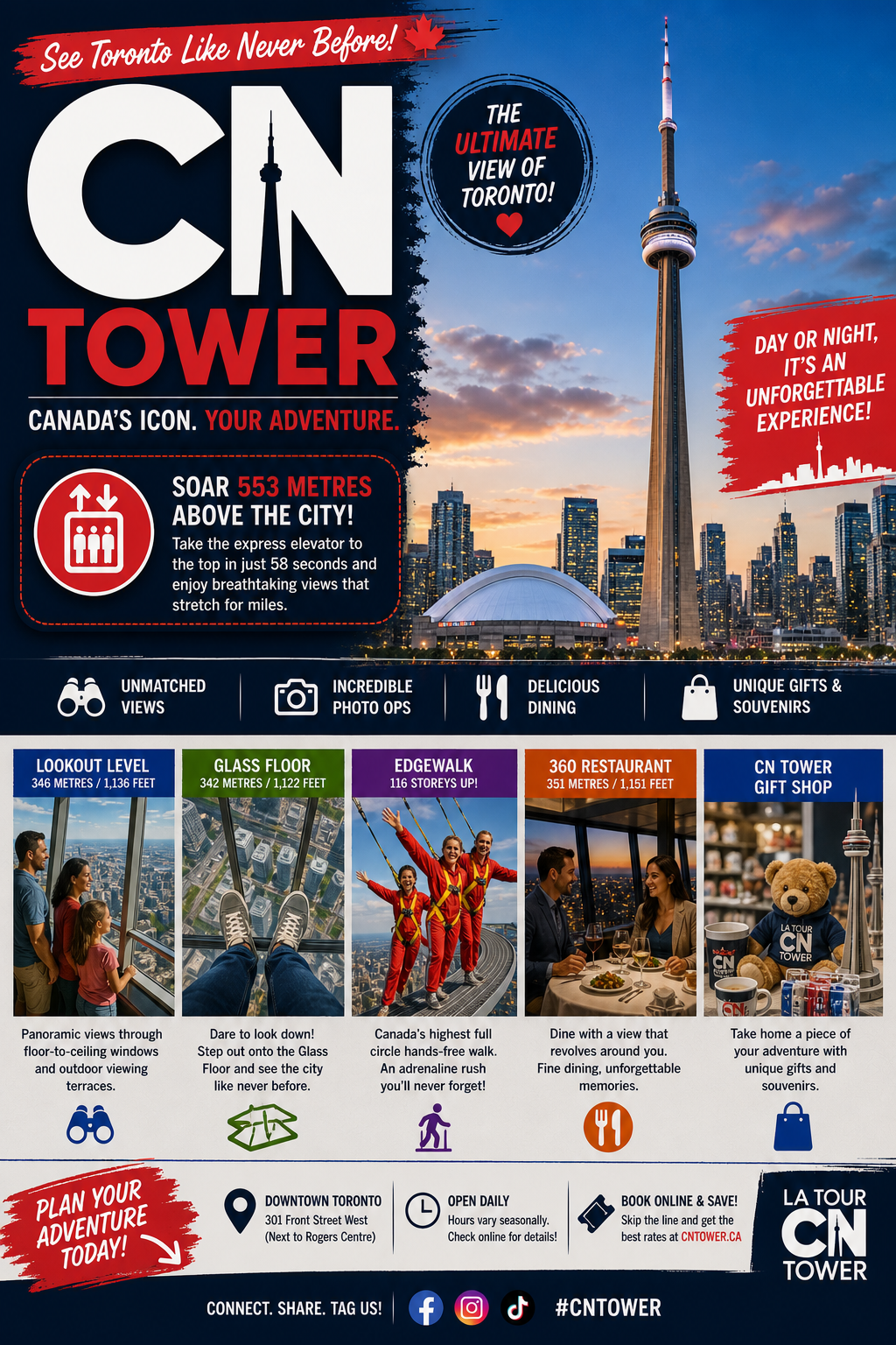 CN Tower Observation deck and skyline views in Toronto Ontario Canada