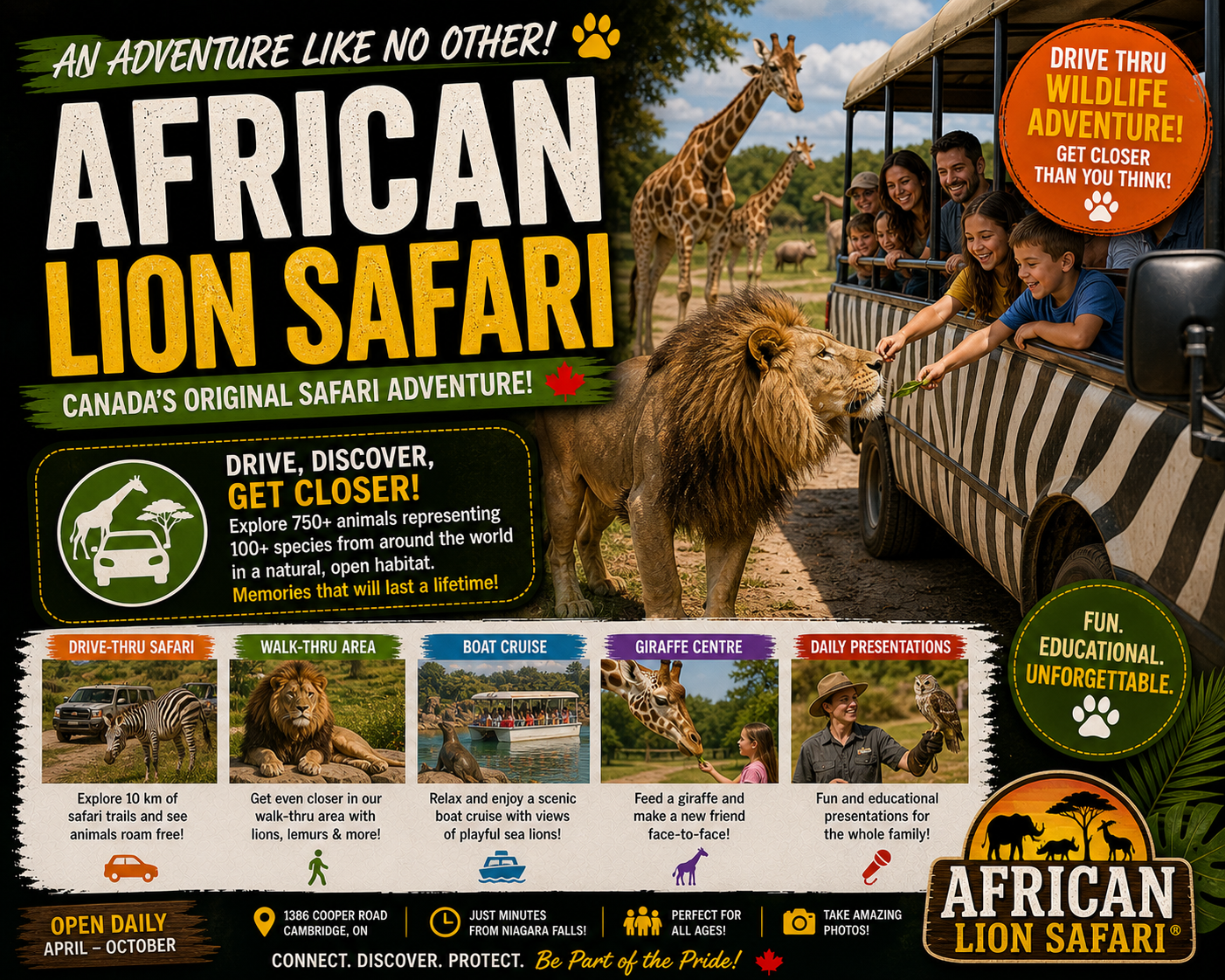 African Lion Safari drive through wildlife park experience in Ontario Canada