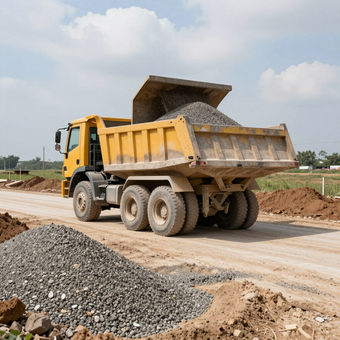 camión con materia de construcción