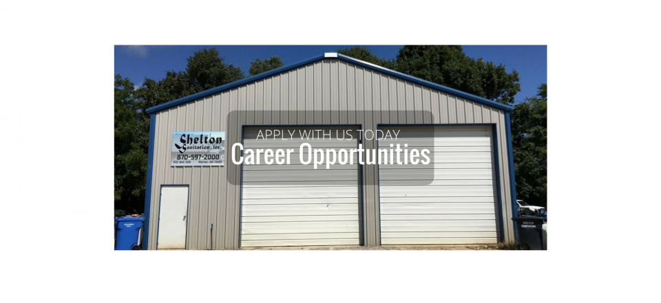 Commercial building with a “Career Opportunities” sign above two white garage doors
