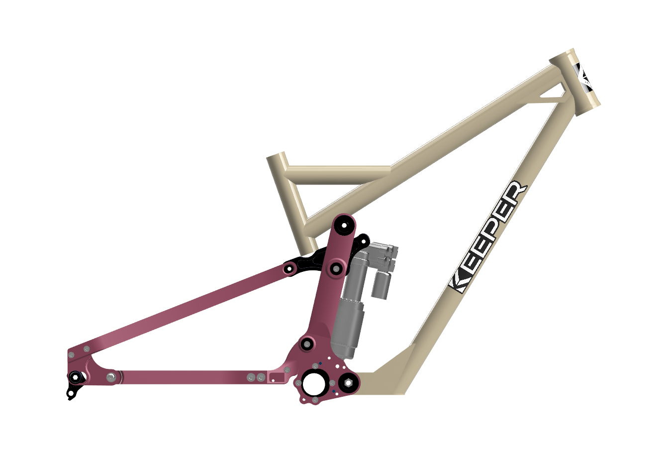 Tan and purple mountain bike frame with 