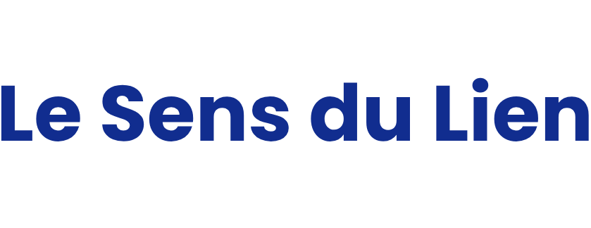 « Le Sens du Lien » en caractères bleu foncé sur fond blanc.
