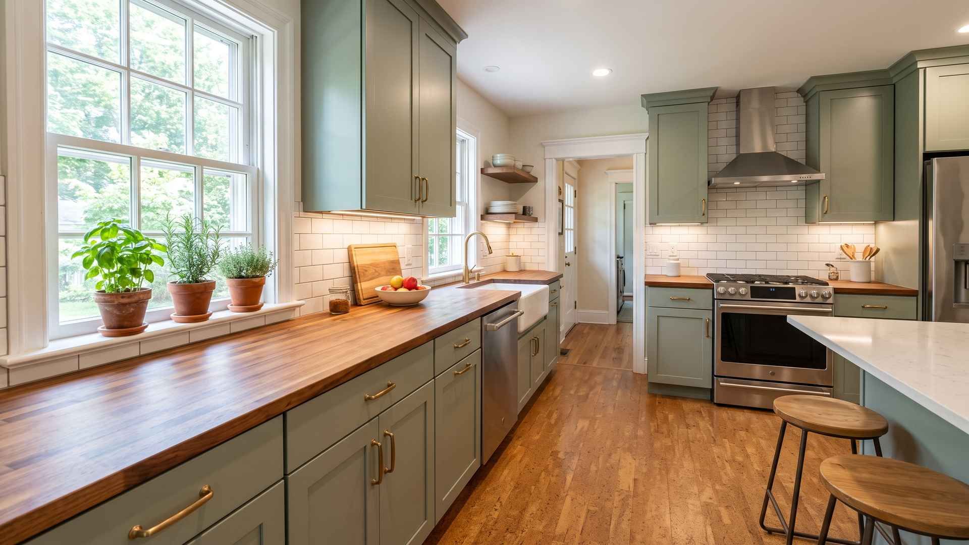 Remodeled kitchen with refaced cabinets, butcher-block counters and LED lights in Somerset County