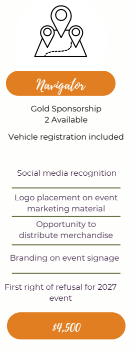 Orange sponsor package flyer listing perks, including vehicle registration, social media recognition, and logo placement.