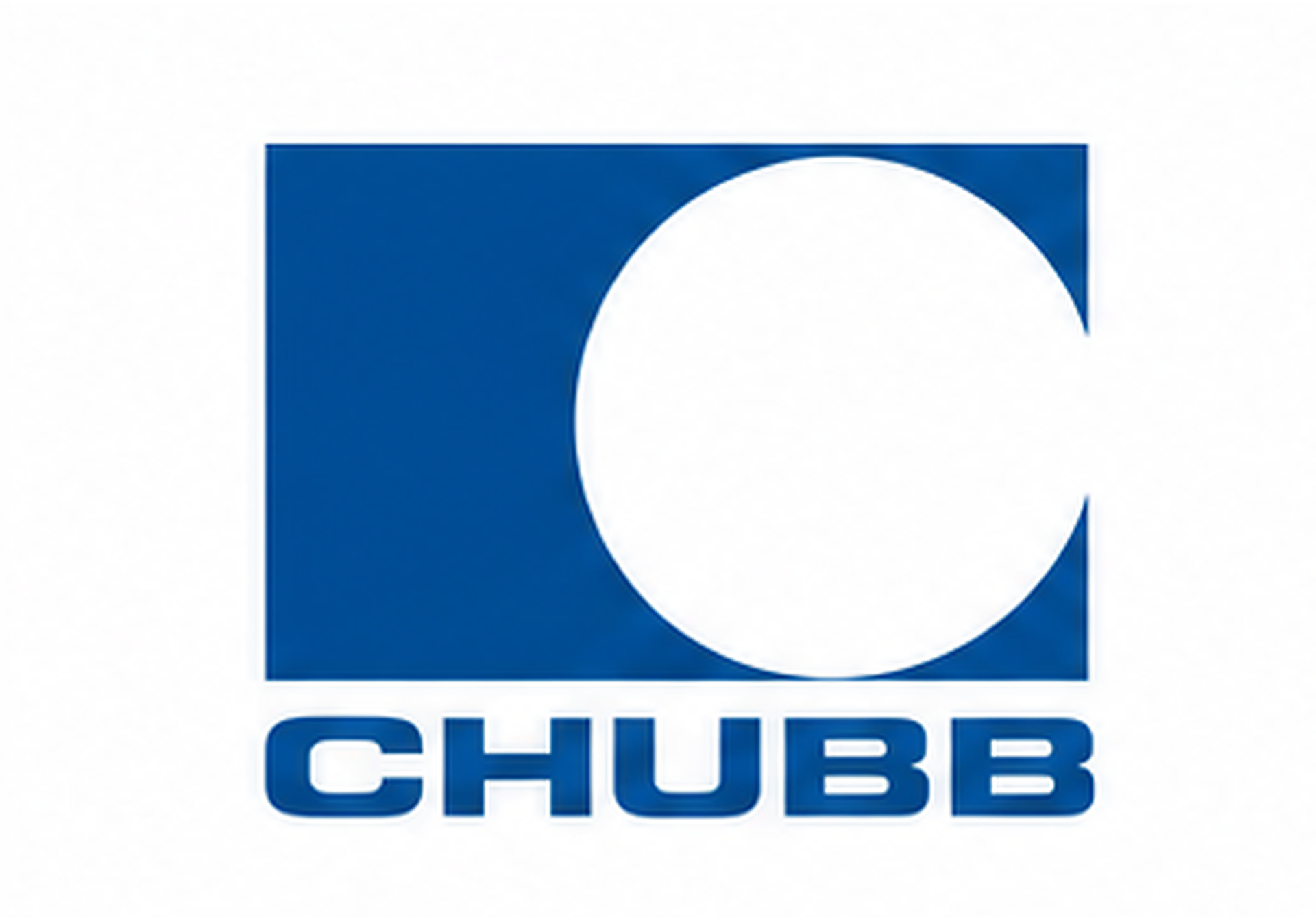 Chubb logo in blue and white with a circular cutout above the word CHUBB