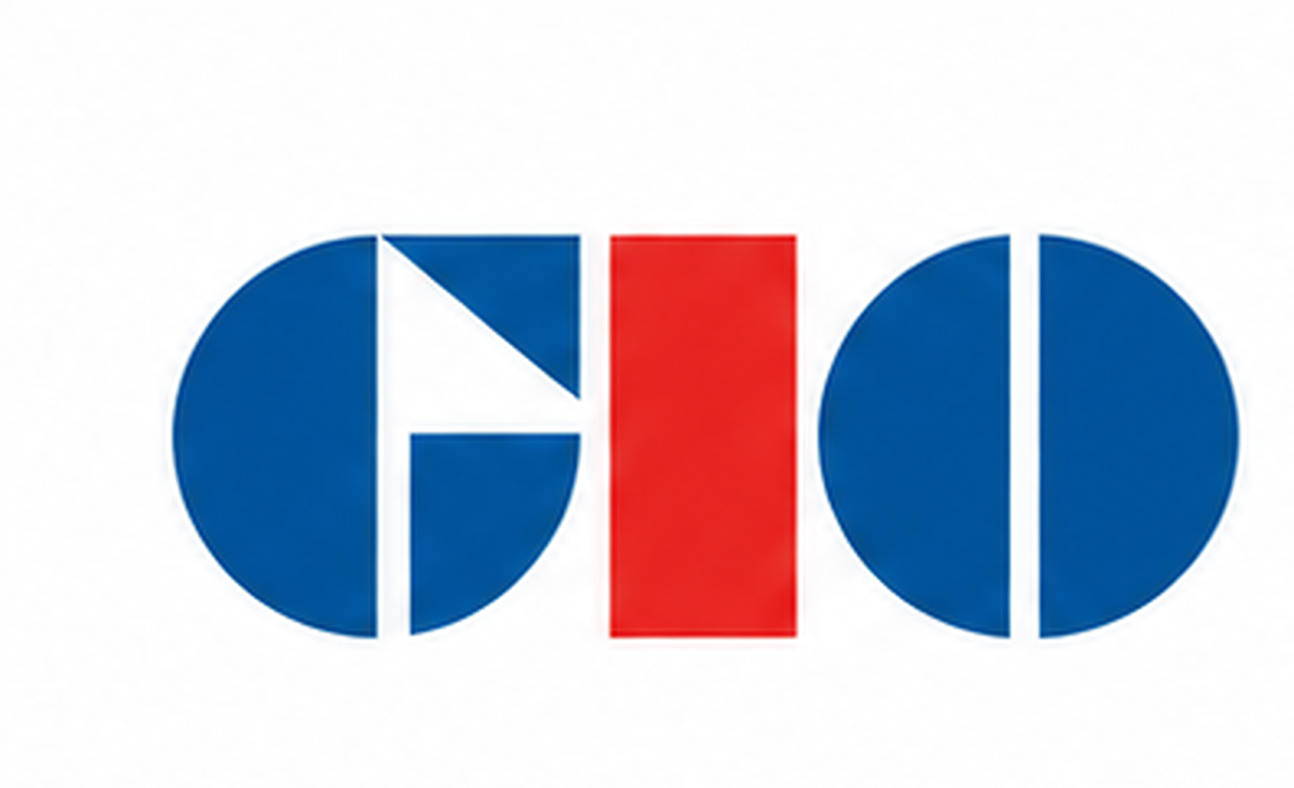 Stylized GIO logo in blue and red geometric shapes on a white background