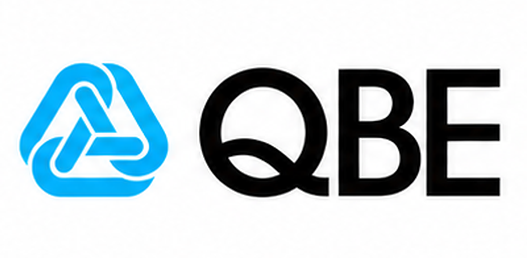 QBE logo with a blue interlocking triangle icon and black text on a white background