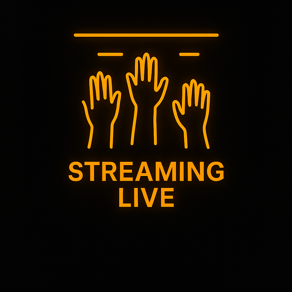 “Streaming thumbnail with glowing raised hands and vibrant background, symbolizing digital music access.”