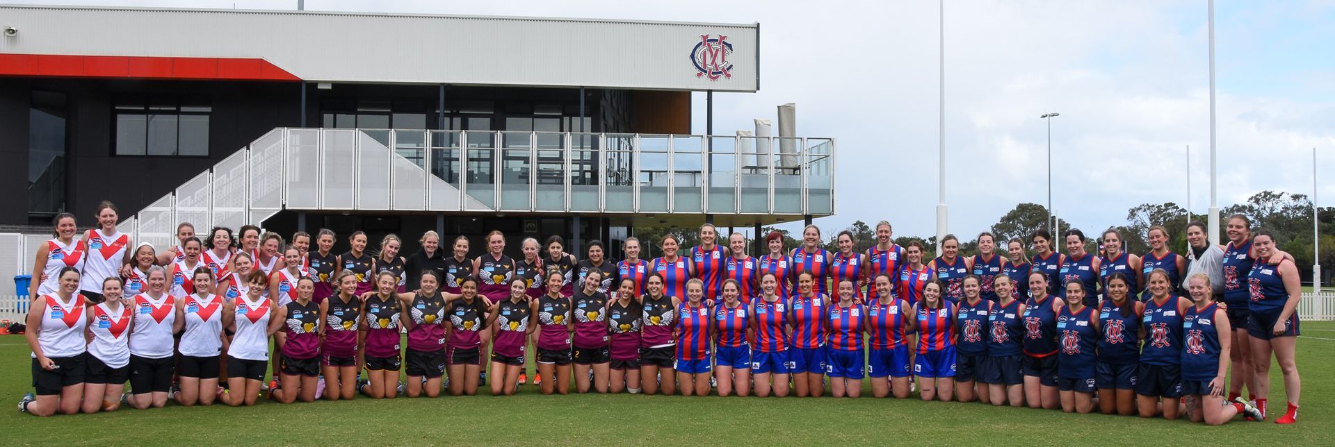 Women playing Australian Rules Football in Beaumaris during a practice match event.