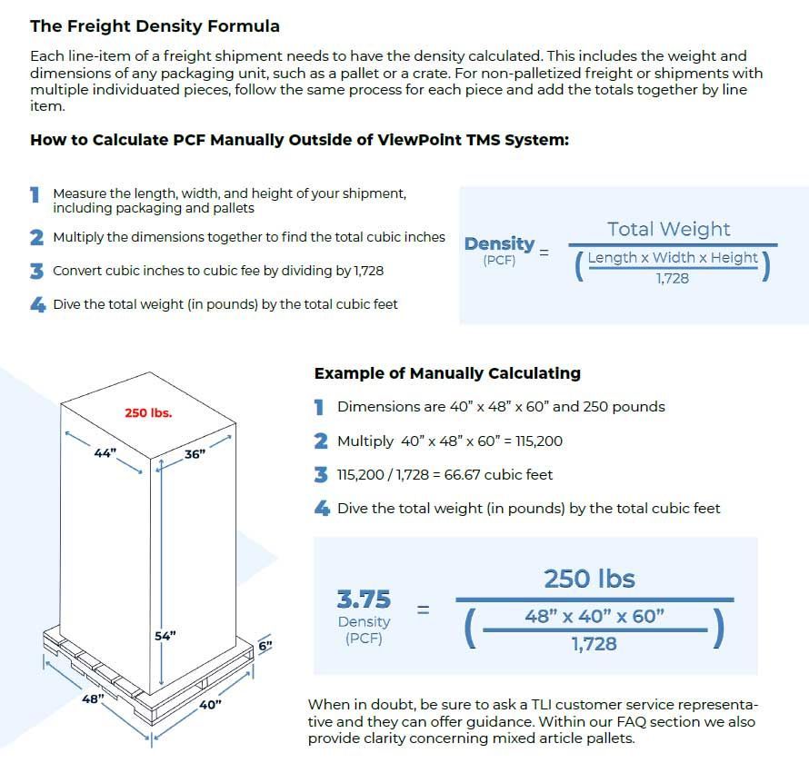 How to determine Freight Class and NMFC using pcf and shipment density