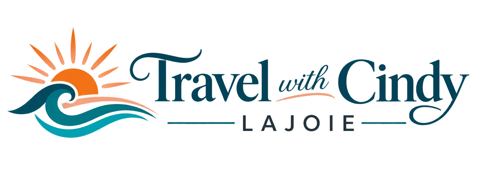 Travel with Cindy Lajoie logo — orange and teal sunrise and ocean wave