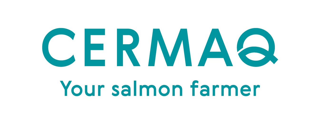 Logotipo de CERMAQ con el texto "Su productor de salmón".